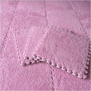 16Pcs Interlocking Foam Mats,Fluffy Carpet Tiles,Plush Area Rug,Square Splicing Floor Tiles,Soft Playmat Puzzle Floor Mat for Play Room,Pink