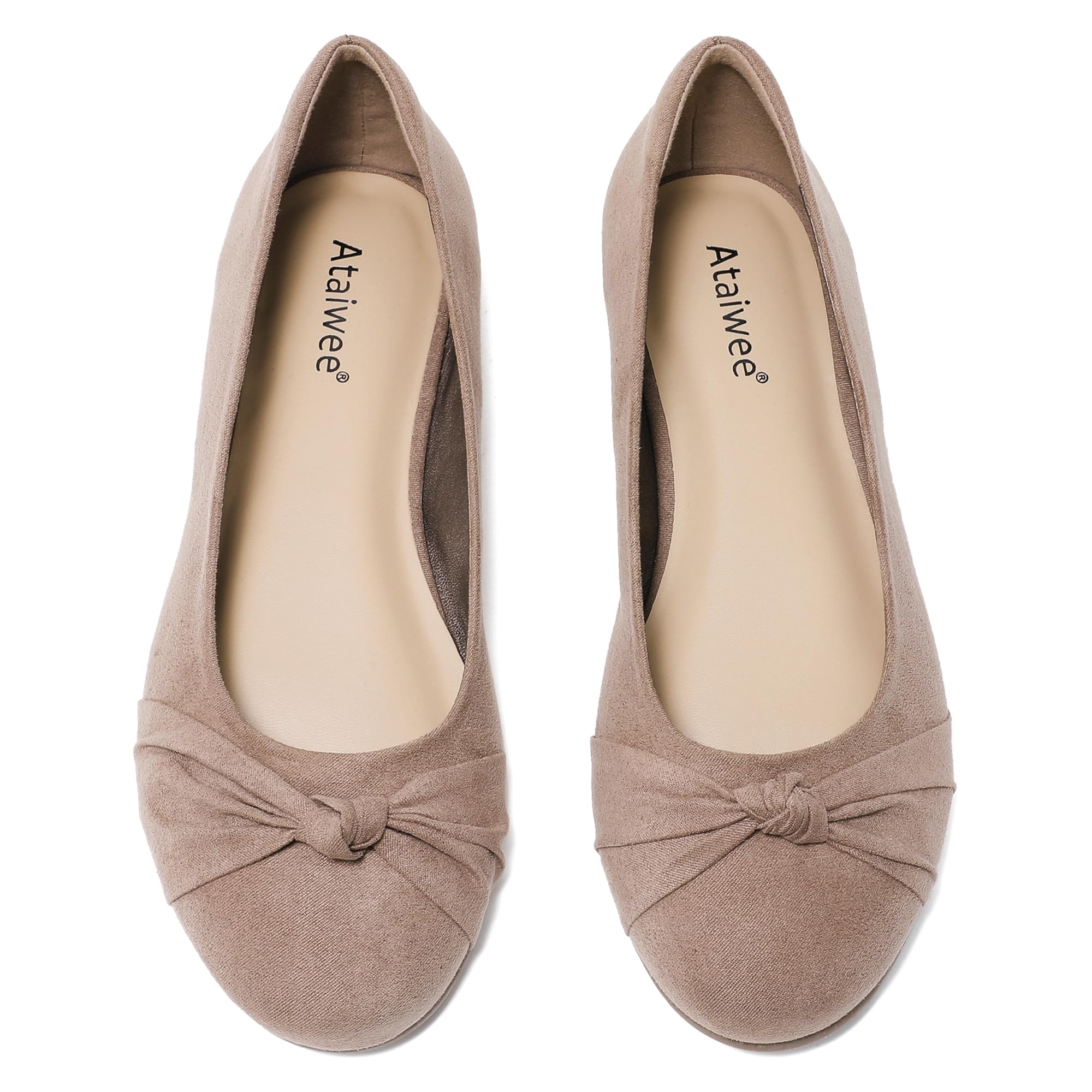 Ataiwee Women's Wide Width Flat Shoes Bow Round Toe Ballet Flats