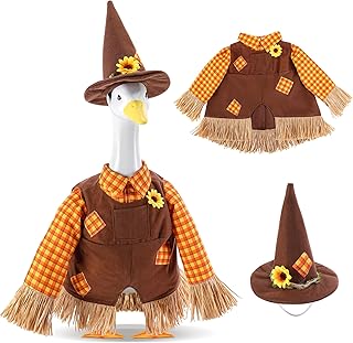 1Set Scarecrow Porch Goose Outfits, for 23" Statue Fall Thanksgiving Lawn Goose Decor Costume,Autumn Garden Patio Yard