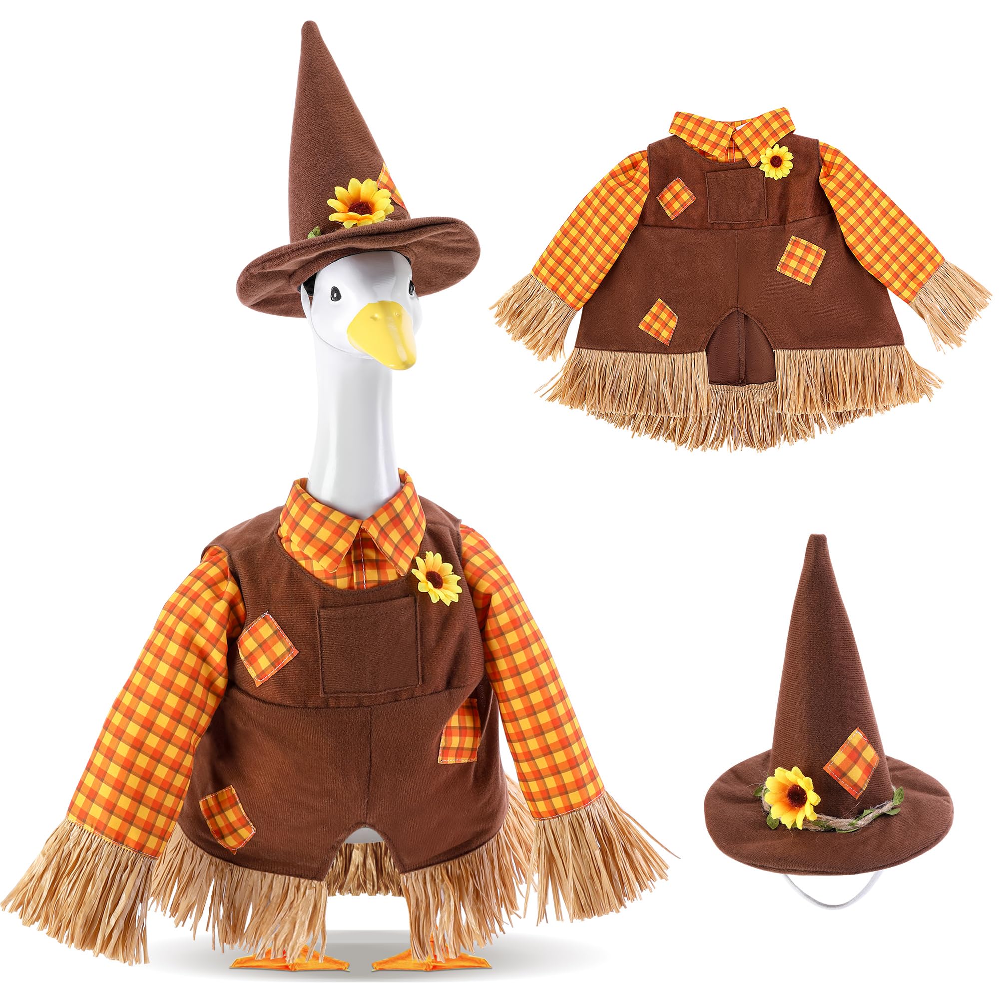 1Set Scarecrow Porch Goose Outfits, for 23" Statue Fall Thanksgiving Lawn Goose 