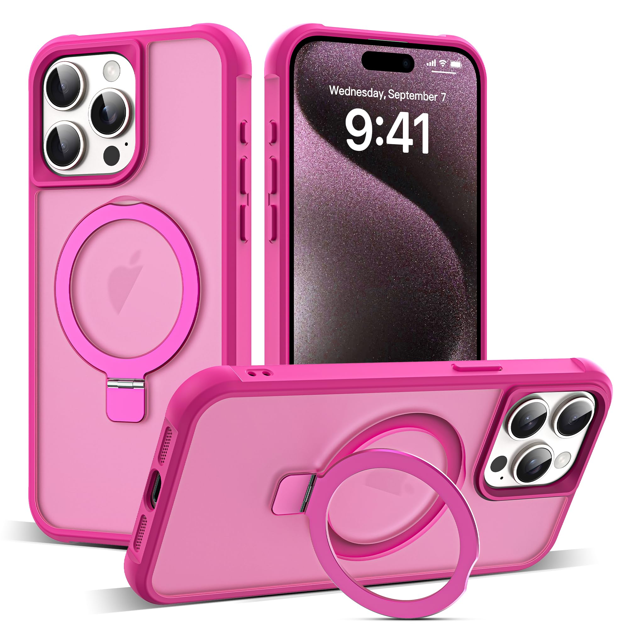 SKYLMW Compatible with iPhone 15 Pro Max Case with Stand,Rose
