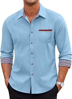 COOFANDY Men's Casual Dress Shirts Button Down Shirts Long Sleeve Denim Work Shirts US Size:Small