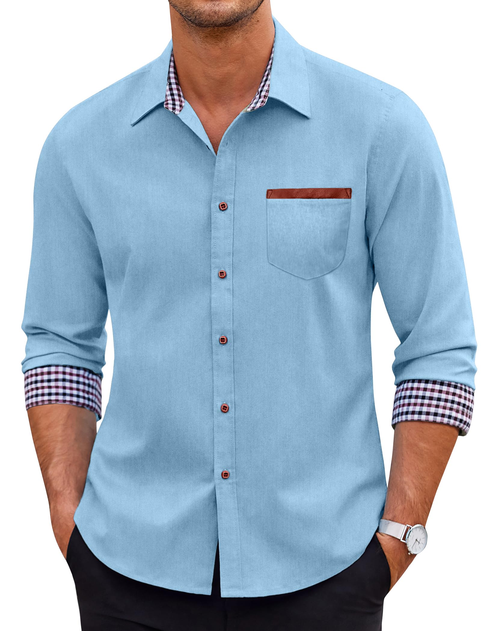 COOFANDY Men's Casual Dress Shirts Button Down Shirts Long Sleeve Denim Work Shi