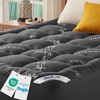 BEDLORE Mattress Topper Double Bed,Viscose Derived from Bamboo Mattress Pad | Breathable, Deep Pocket, Bamboo Fabric, OEKO-TEX, Pressure Relief, Machine Washable