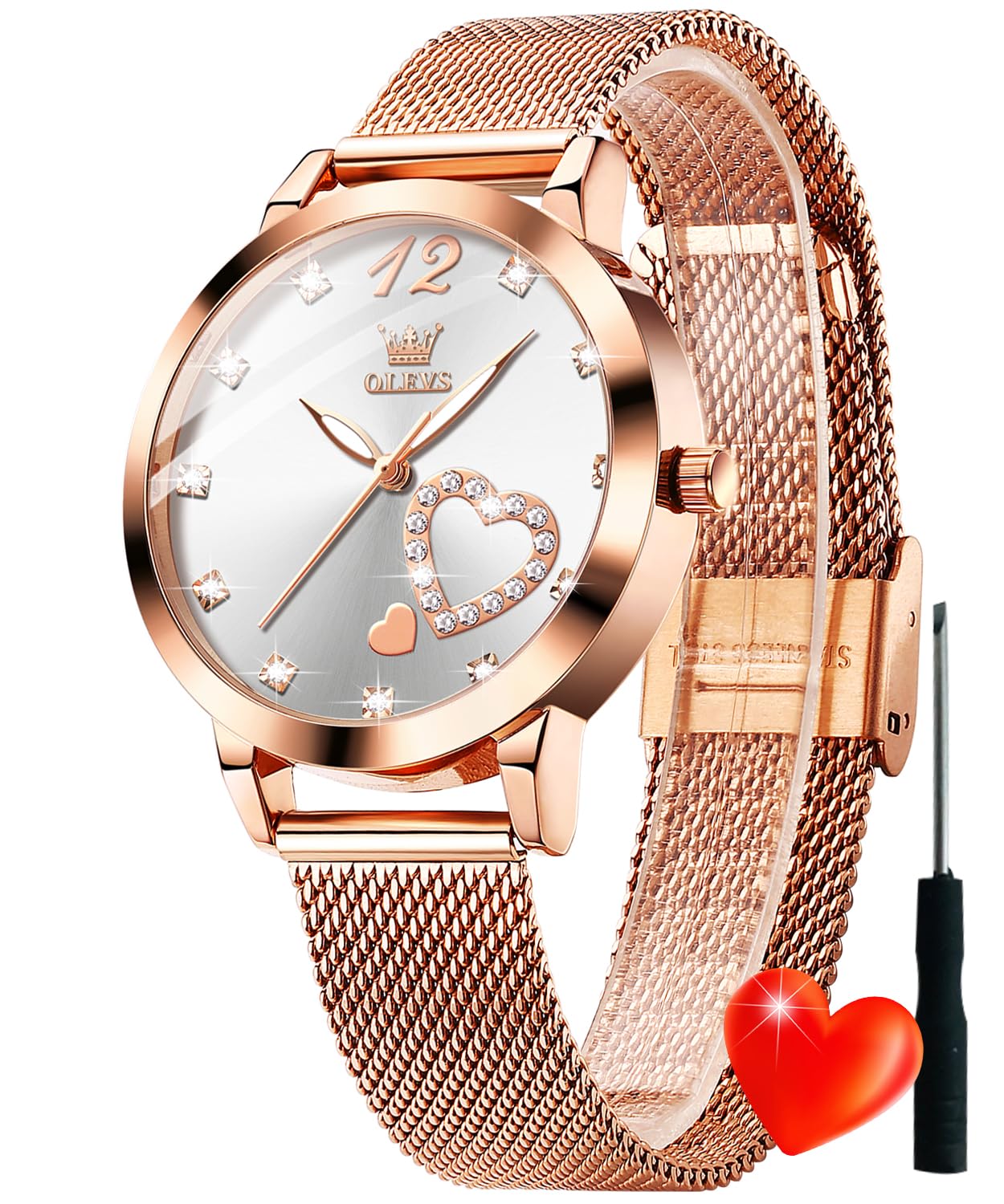 OLEVS Womens Watches Elegant Luxury Dress Ladies Gold Diamond Date Wrist Watch f