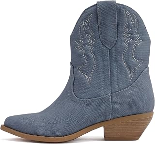 Soda Women Cowgirl Cowboy Western Stitched Ankle Boots Pointed Toe Short Booties Rigging-S (Wide Fit Available)