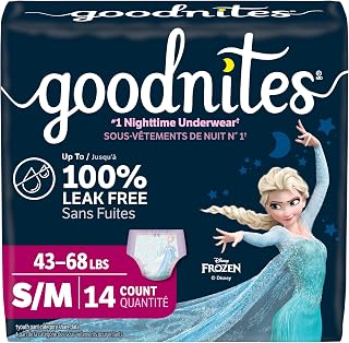 Goodnites Girls' Nighttime Bedwetting Underwear, S/M, 43-68 lbs, 14 Ct | Packaging May Vary, Polypropylene Material, Water Resistant, White Color, For Little Kids and Children, Designed for Girls