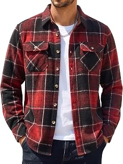COOFANDY Mens Flannel Shirt Long Sleeve Shirt Fashion Plaid Jacket Casual Button Down Shirt with Pockets