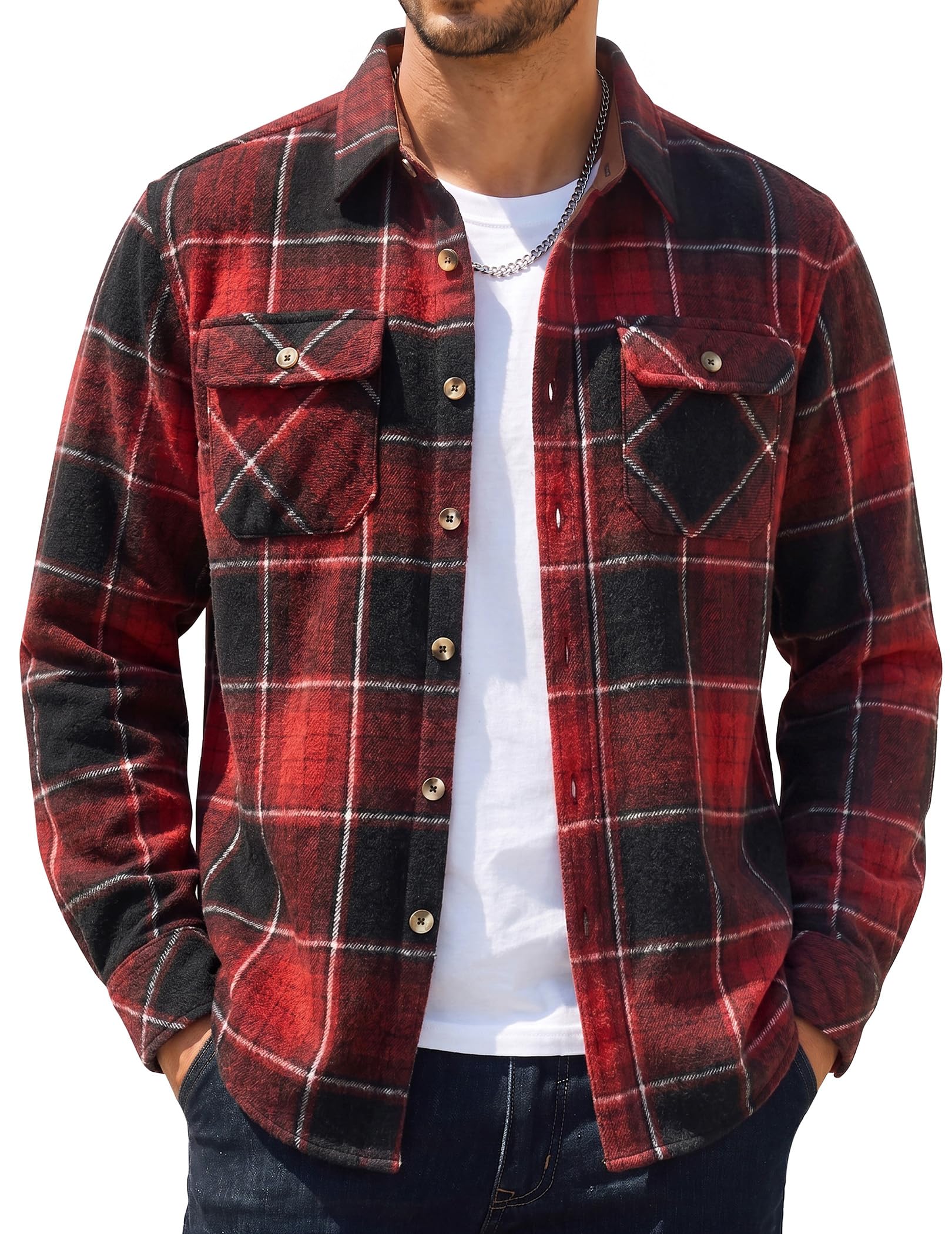 COOFANDY Mens Flannel Shirt Long Sleeve Shirt Fashion Plaid Jacket Casual Button
