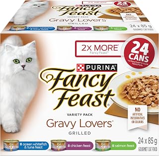 Fancy Feast Gravy Lovers Wet Cat Food, Variety Pack 85 g Can (24 Pack) | Adult canned cat food, 100% complete & balanced nutrition, variety pack with 3 flavours, easy to open pull tab cans