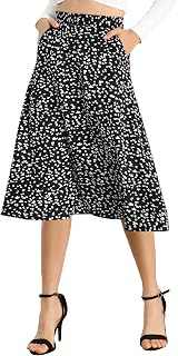 Allegra K Women's Floral Skirt A-Line Midi Skirt Chiffon High Waist Skirts