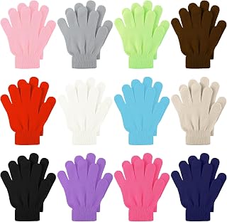 Cooraby 12 Pairs Kid's Winter Magic Gloves Children Stretchy Warm Magic Gloves Boys or Girls Knit Gloves for 6-12 Years