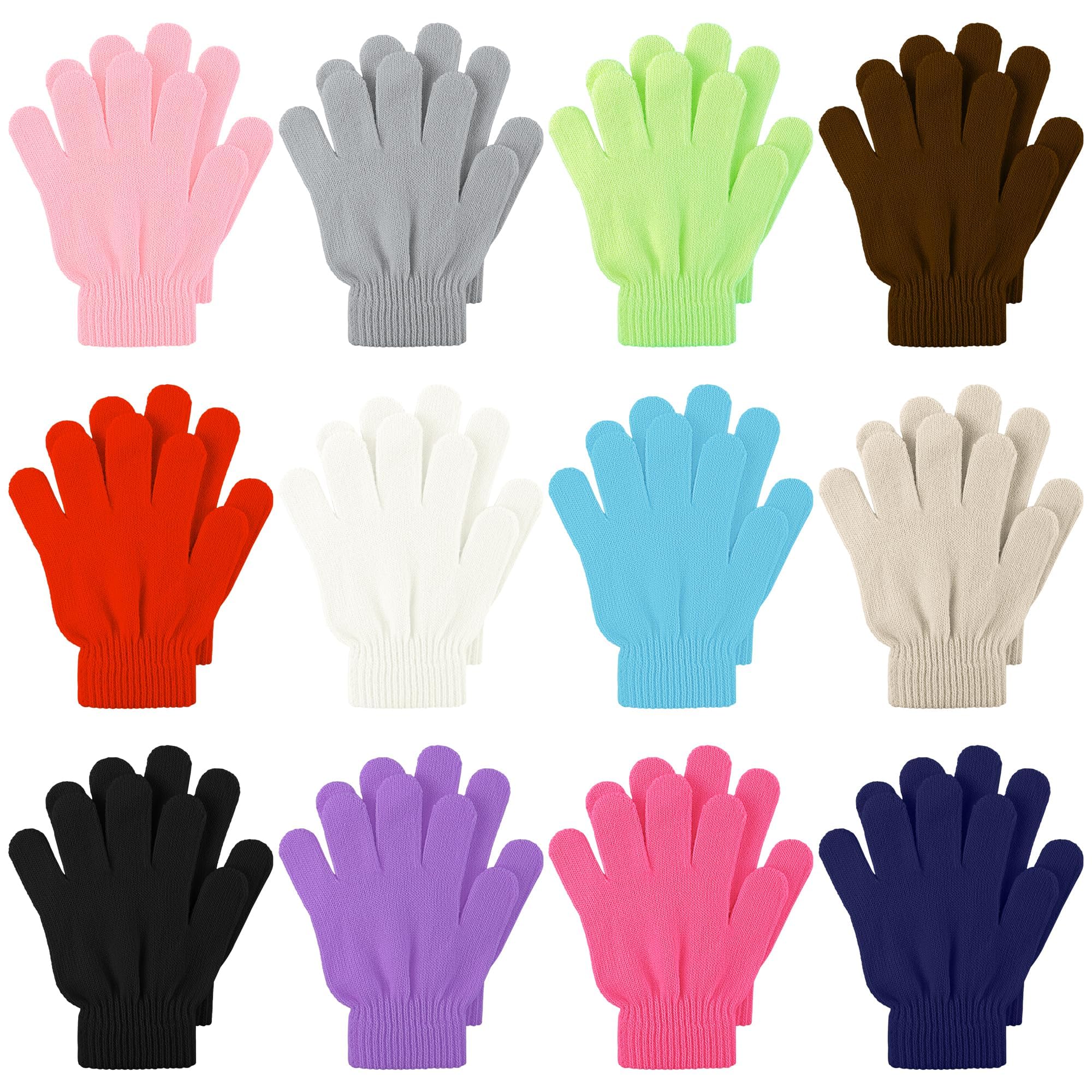 Cooraby 12 Pairs Kid's Winter Magic Gloves Children Stretchy Warm Magic Gloves B