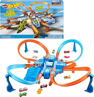 Hot Wheels Criss-Cross Crash Track​​​​ Set & Car | Playset with 1:64 Scale Toy Car &4 Intersections for Crashing, Powered by a Motorized Booster (Amazon Exclusive)