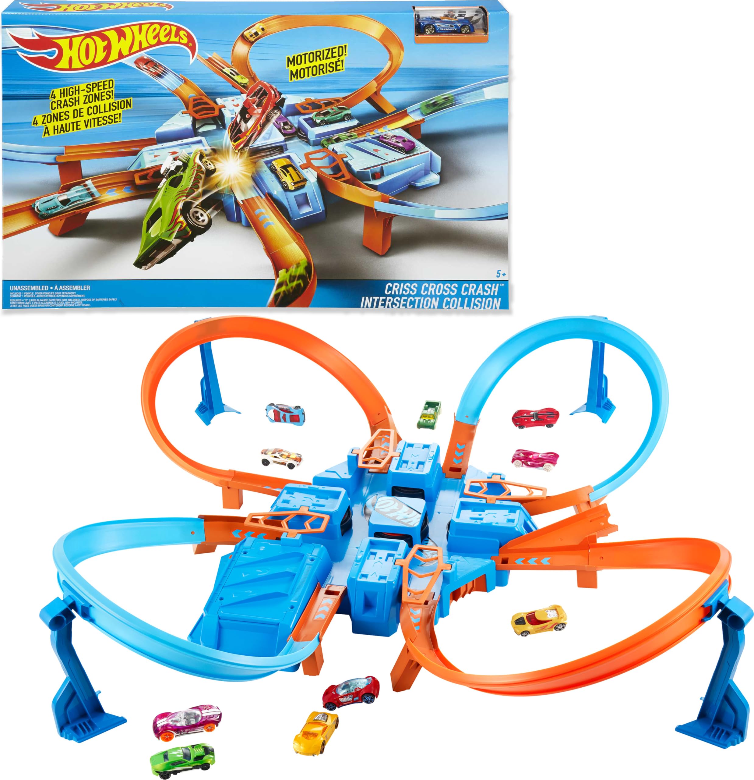 Hot Wheels Criss-Cross Crash Track​​​​ Set & Car | Playset with 1:64 Scale Toy C