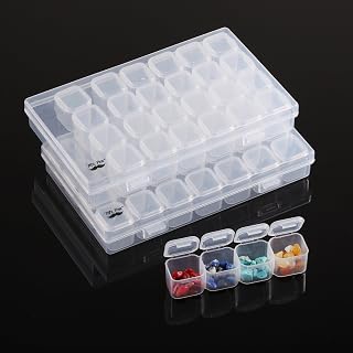 Mr. Pen- Bead Storage Containers, 28 Grids, 2 Pack, Clear White | 160pcs Label Stickers, Transparent, Small Bead Organizer Box, Diamond Art, Diamond Painting Organizer
