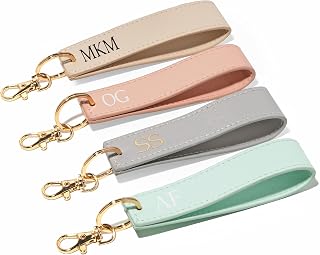 Crafted Memories Personalised Wristlet Keyring, Monogrammed Strap Key Ring, Initials Gift, Personalised Gift, Loop Car Keychain, Faux Saffiano Leather