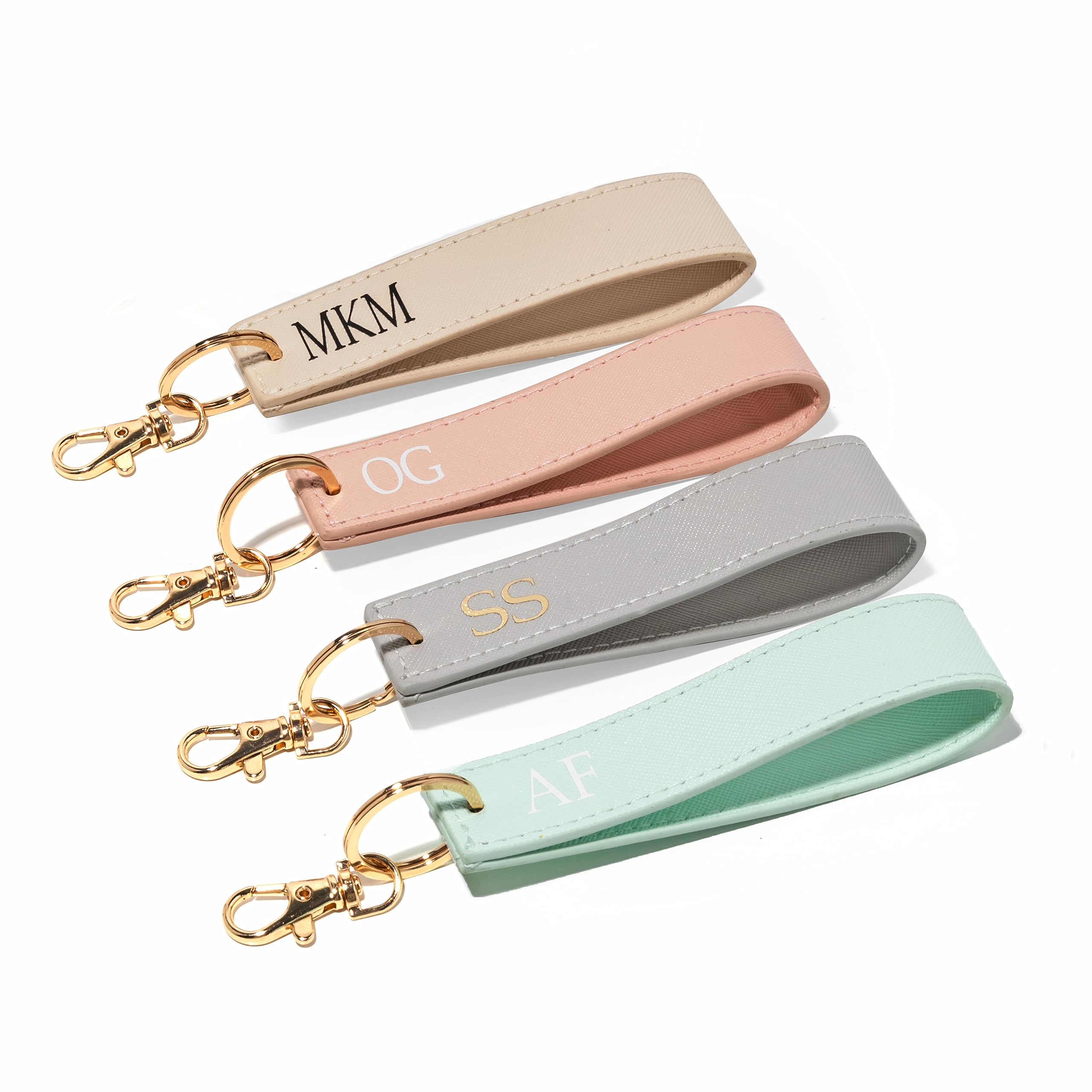 Crafted Memories Personalised Wristlet Keyring, Monogrammed Strap Key Ring, Init
