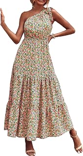 PRETTYGARDEN レディース ワンショルダー ボヘミアン フローラル マキシドレス