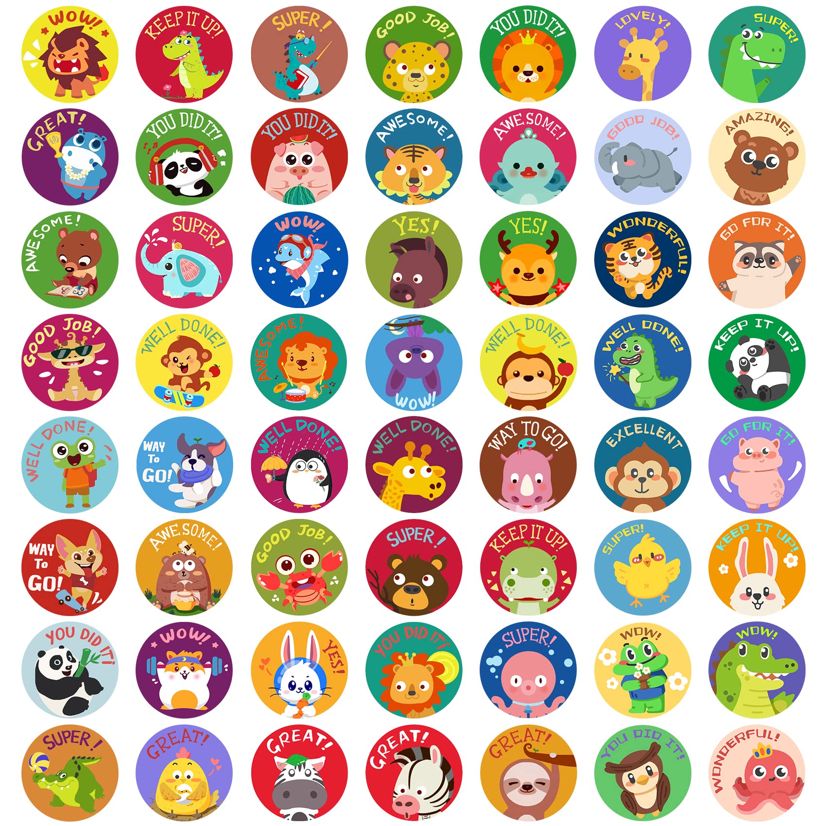 1000 PCS Motivational Stickers for Kids,56 Animals Cartoon Designs,Teacher Rewar