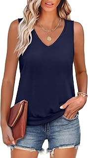 ANRABESS Women Tank Tops Summer V Neck Sleeveless Casual Loose Fit Cute Cami Basic T Shirts Solid Tees 2026 Trendy Outfits