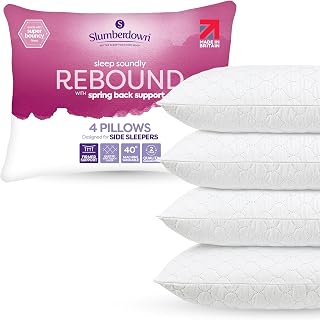 Slumberdown Rebound Pillows 4 Pack Hotel Quality Cloud-Like Comfort | Medium-Firm Fill for Back & Side Sleepers, Hypoallergenic, Machine Washable, Made in UK, 2-Year Guarantee, 48 x 74cm Standard