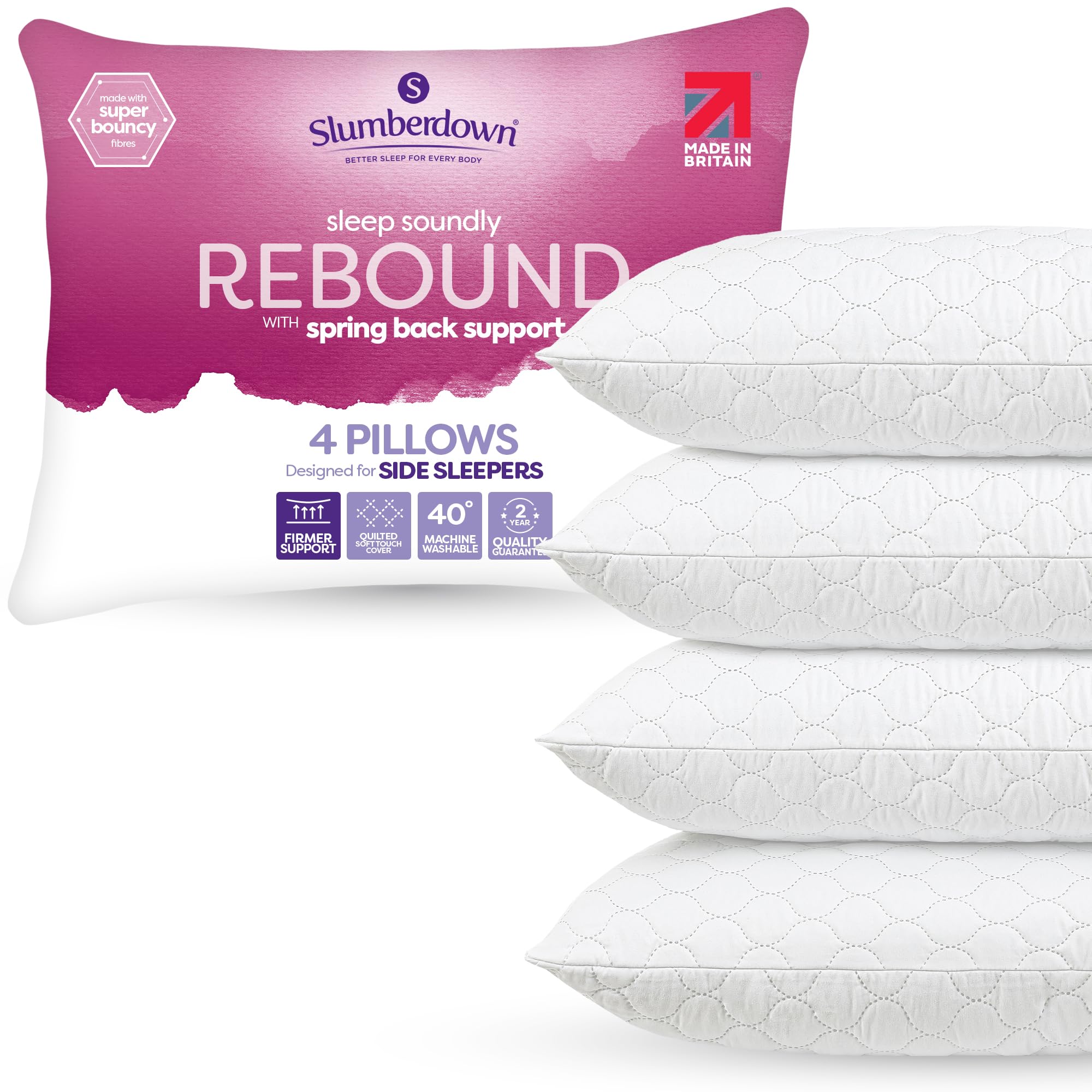 Slumberdown Rebound Pillows 4 Pack Hotel Quality Cloud-Like Comfort | Medium-Fir
