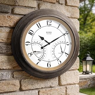 24 Inch Large Illuminated Outdoor Wall Clocks Waterproof | Large Outdoor Wall Clock with Auto Light Sensor,Thermometer & Hygrometer,Outdoor Clock for Patio,Pool,Porch,Garden & Backyard