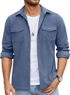 COOFANDY Mens Button Down Waffle Shirt Jacket Casual Long Sleeve Lightweight Overshirts with Flap Pockets