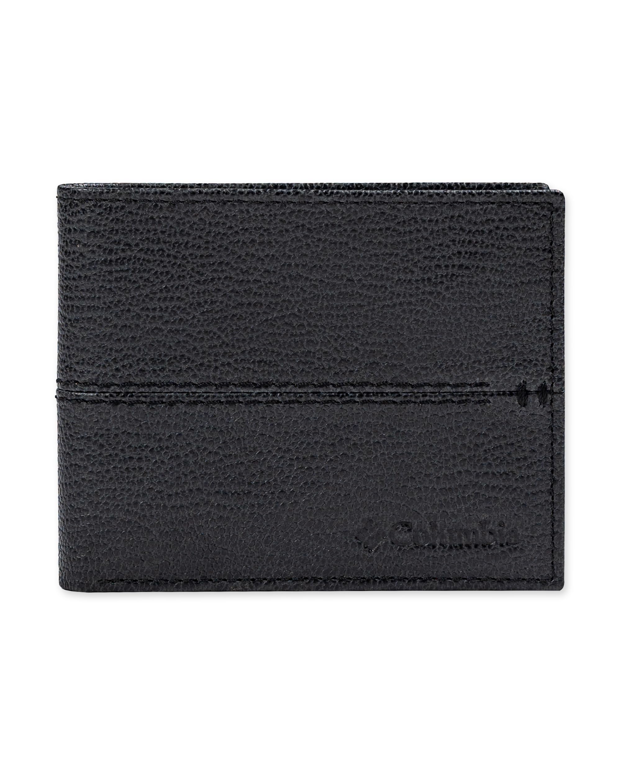 Columbia Mens RFID Slim Bifold Wallet With ID Window Black Center Stitch