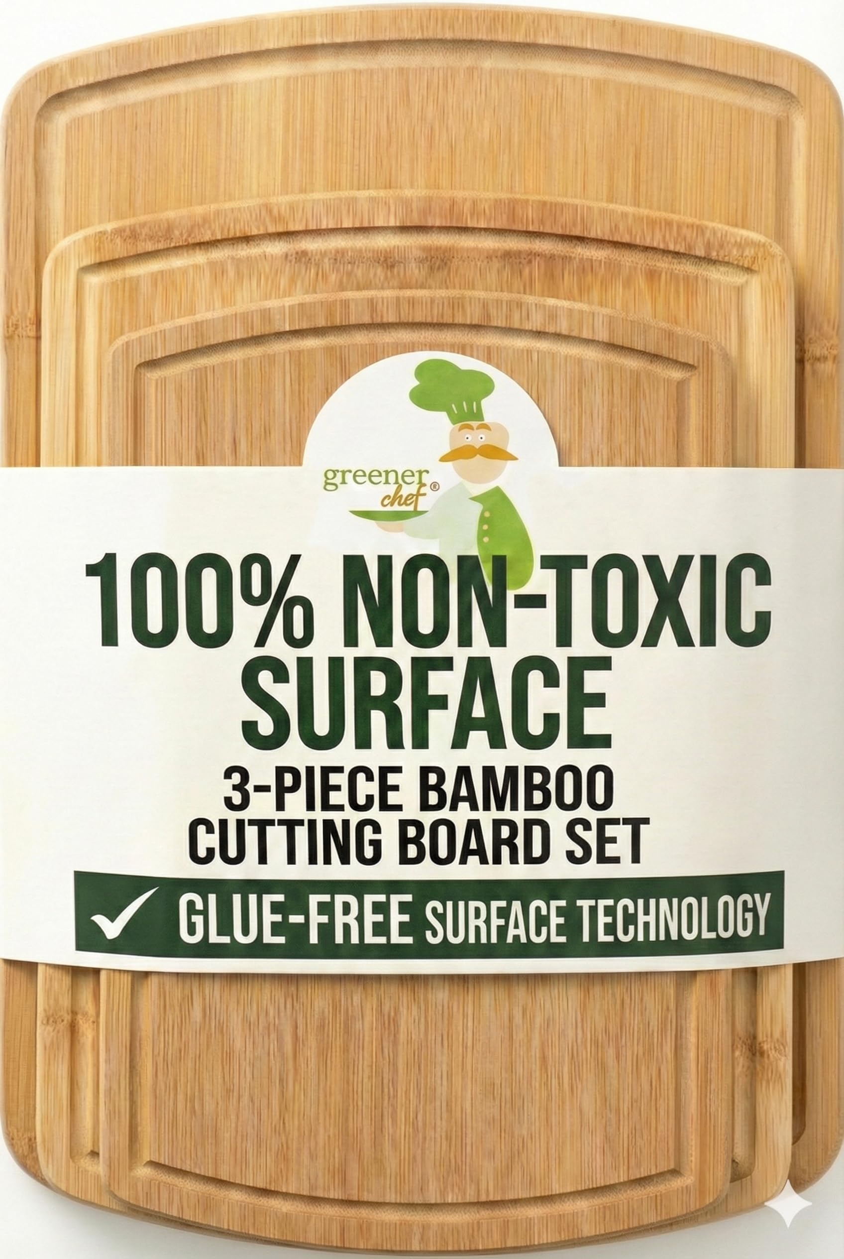 SAFEST Extra Large Bamboo Cutting Board Set of 3 with Glue-Free Surface Technolo