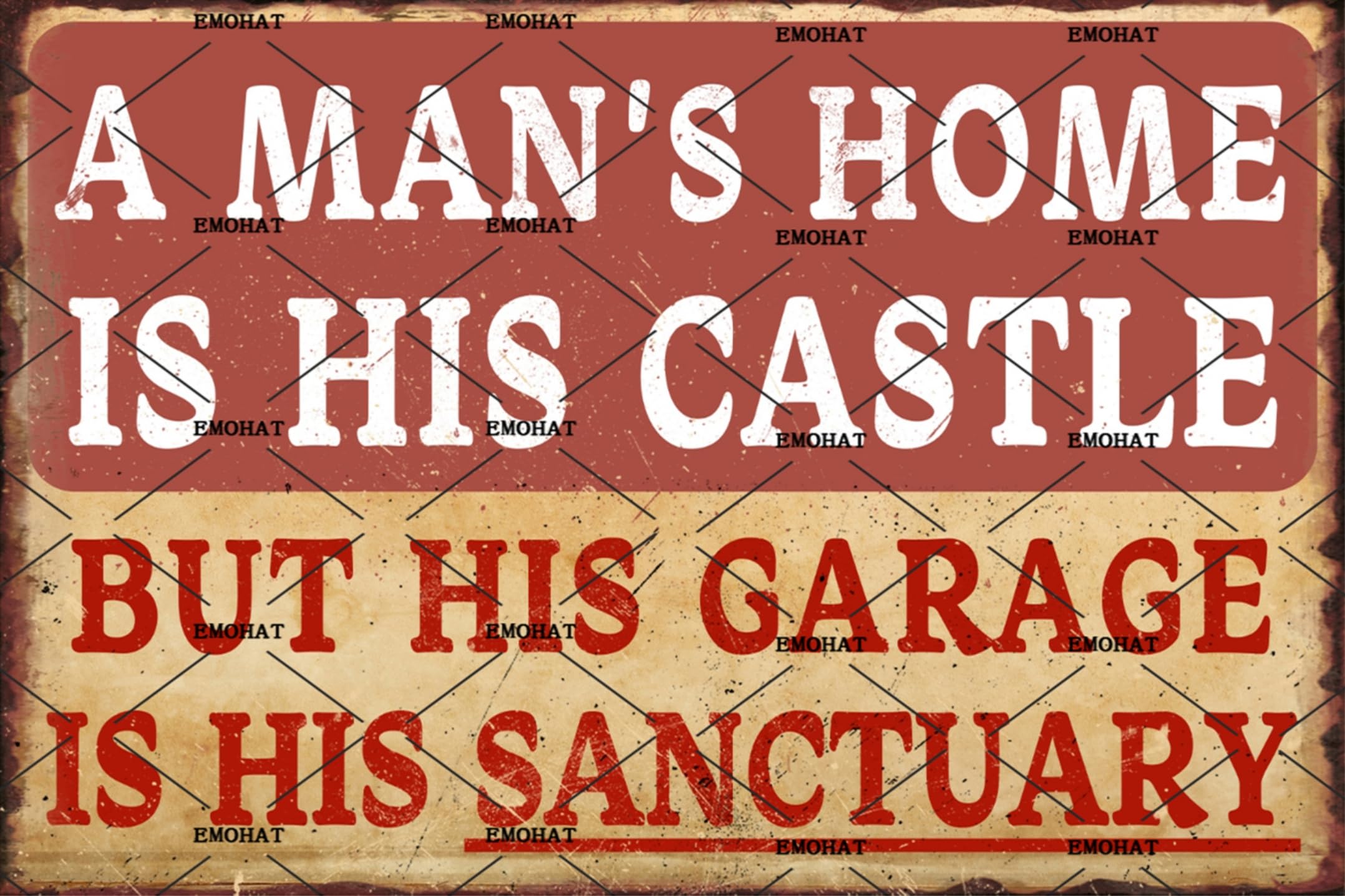 EMOHAT Funny Vintage Metal Sign A man's Home Is His Castle But His Garage Is His