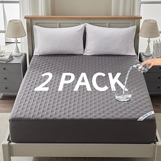 BEDLORE 2 Pack Waterproof Mattress Protector, Queen Size Mattress Pad | Deep Pocket Fitted for 6"-18", Soft Breathable Dirt-Proof Bed Mattress Cover Washable for Home, Bedroom, Hotel(Gray)