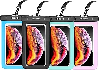 Newppon 4 Pack 8.5“ Waterproof Cell Phone Pouch - Underwater Dry Bag Case Lanyard -Water Proof Clear Holder Protector for iPhone 17 16 Pro Max Plus Air Samsung Galaxy S25 Ultra Note for Beach Swimming