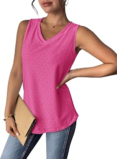 Zeagoo Eyelet Tank Tops for Women V Neck Cute Loose Summer Tops S-XXL