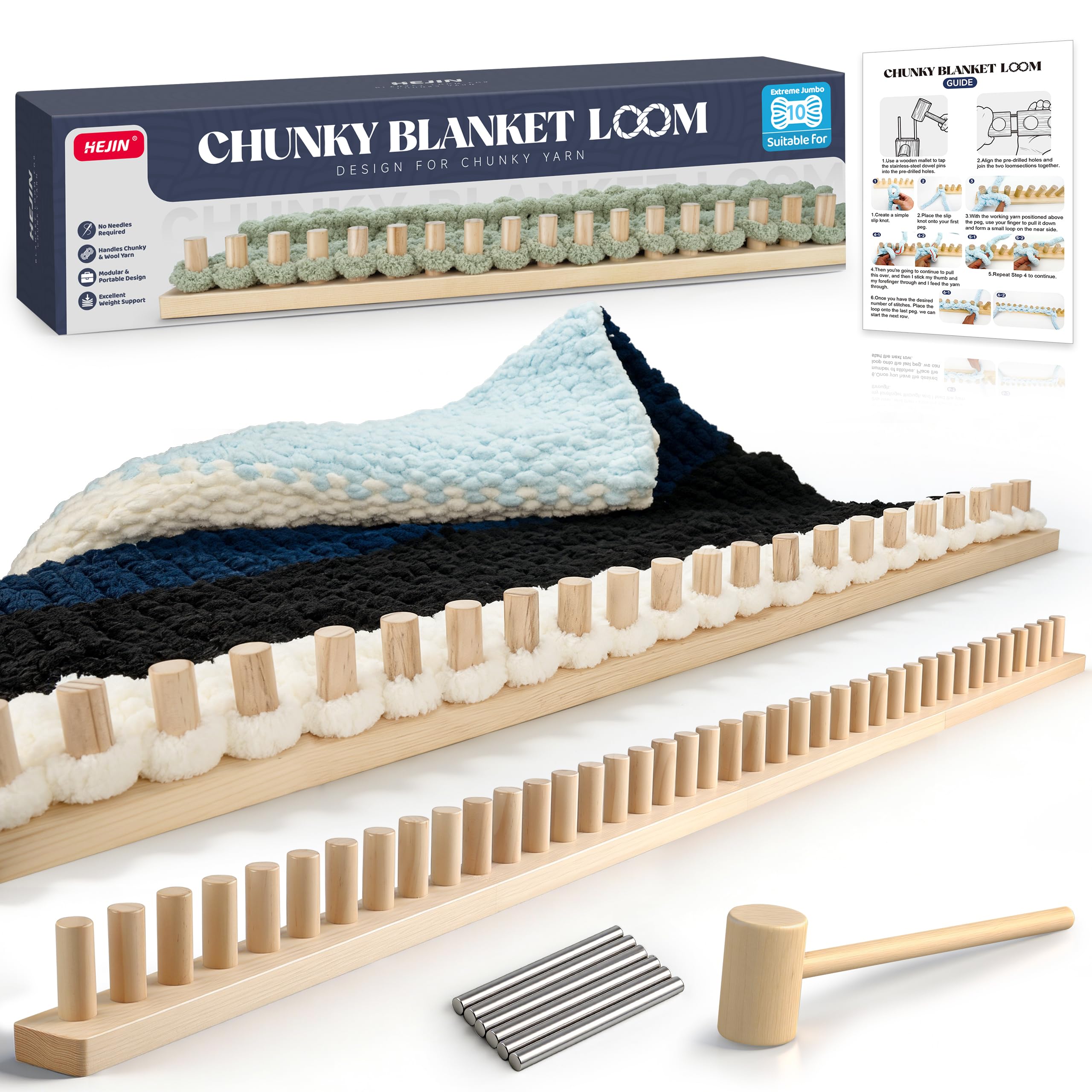 HEJIN 63" Chunky Blanket Loom, Adjustable Size Loom for Chunky Blanket | Knittin