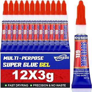 12 x 3g Super Glue Gel, Quick Dry, Thick Formula, All-Purpose Crazy Glue | Fast Instant Bond Adhesive, Strong Cyanoacrylate (CA) Glue for Plastic, Metal, Ceramic, Leather, Wood, DIY Crafts and More