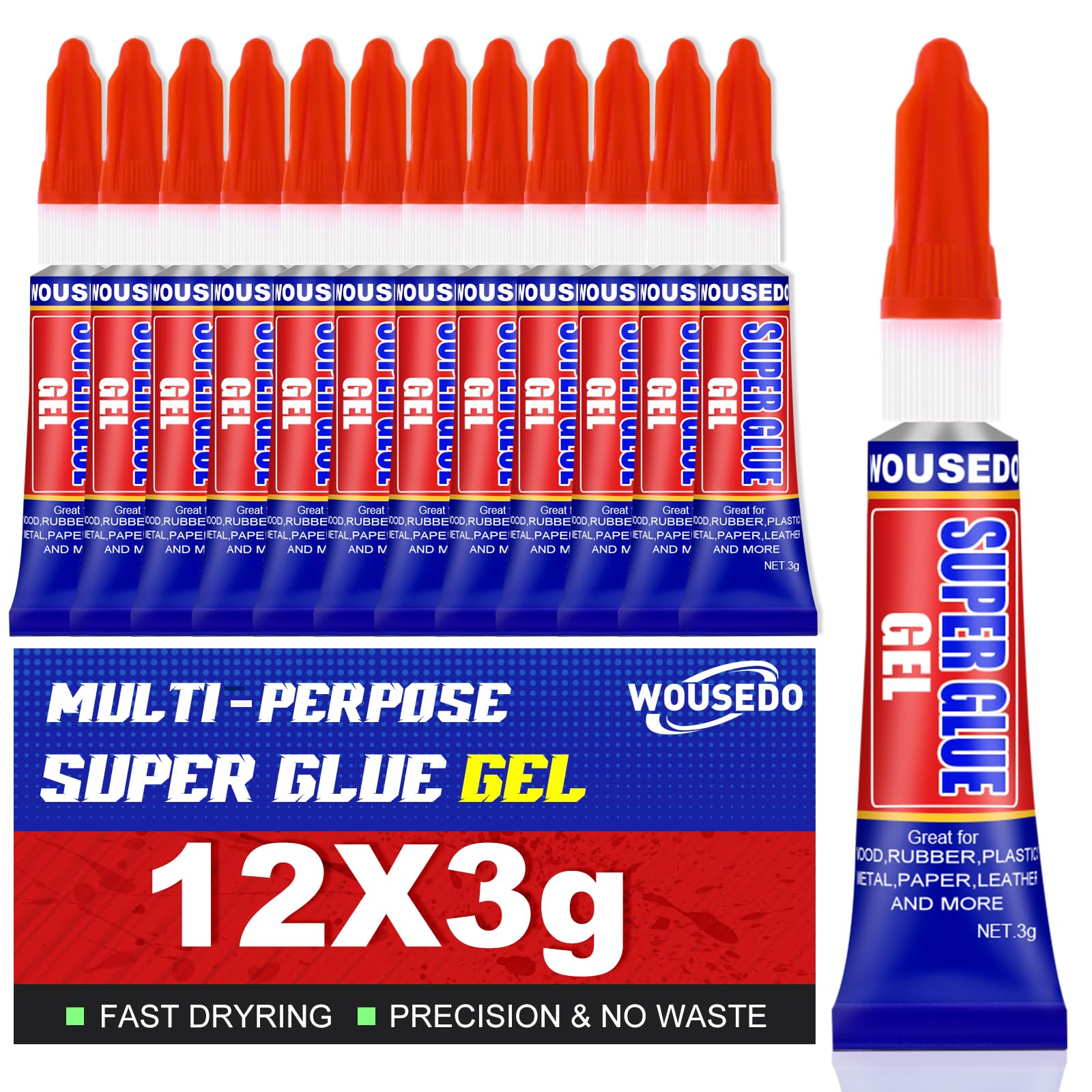12 x 3g Super Glue Gel, Quick Dry, Thick Formula, All-Purpose Crazy Glue | Fast 