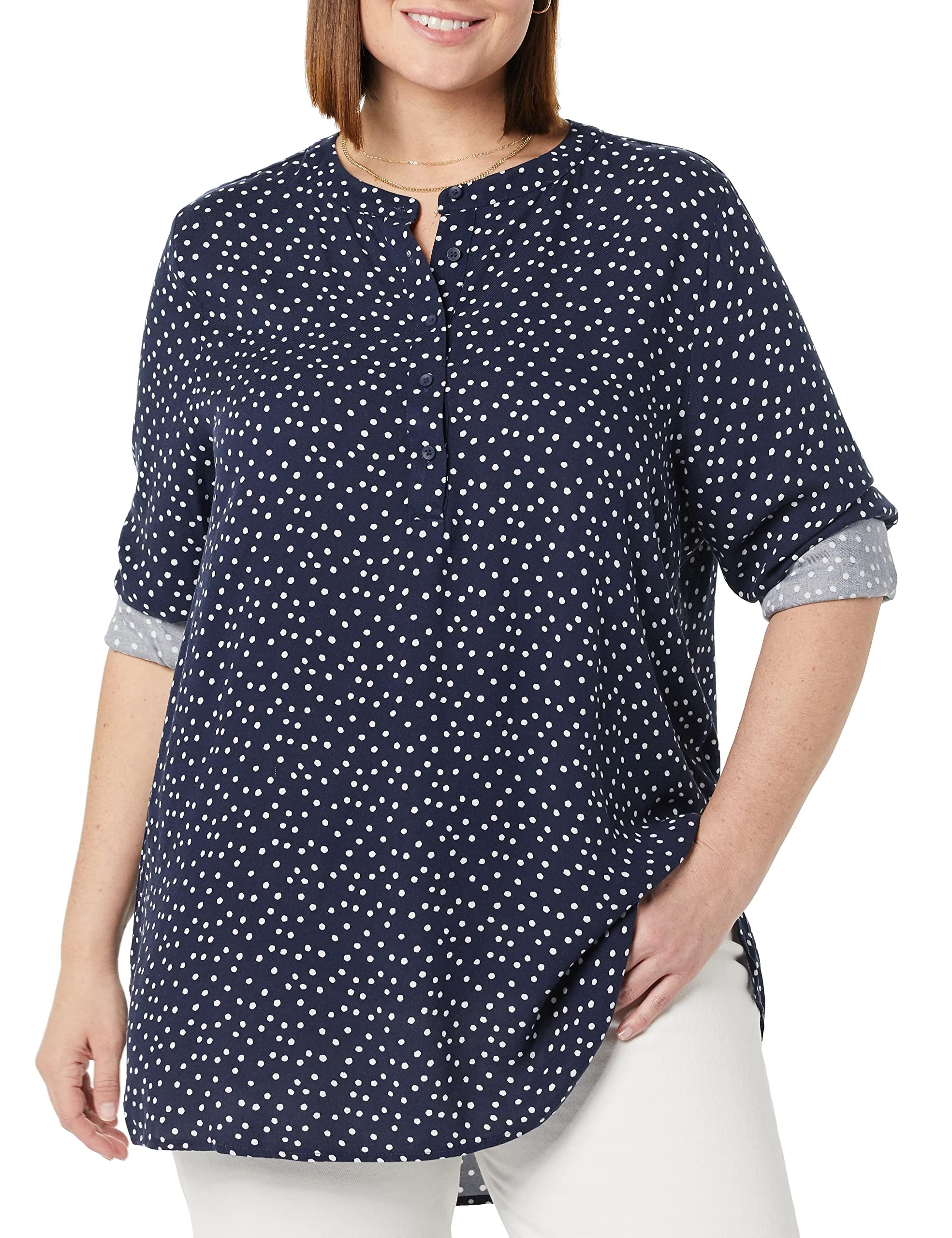 Amazon Essentials Women's Long-Sleeve Relaxed Fit Popover Blouse, Collared Busin