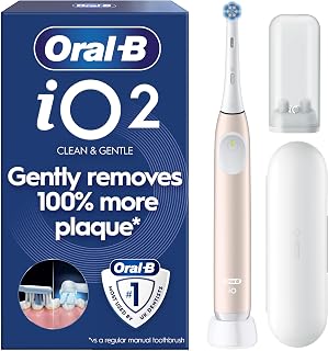 Oral-B iO2 Electric Toothbrush for Adults, Calm Pink, with Travel Case | 1 Gentle Care Brush Head, Travel Case, Travel Refill Holder, Designed by Braun, UK Two Pin Plug
