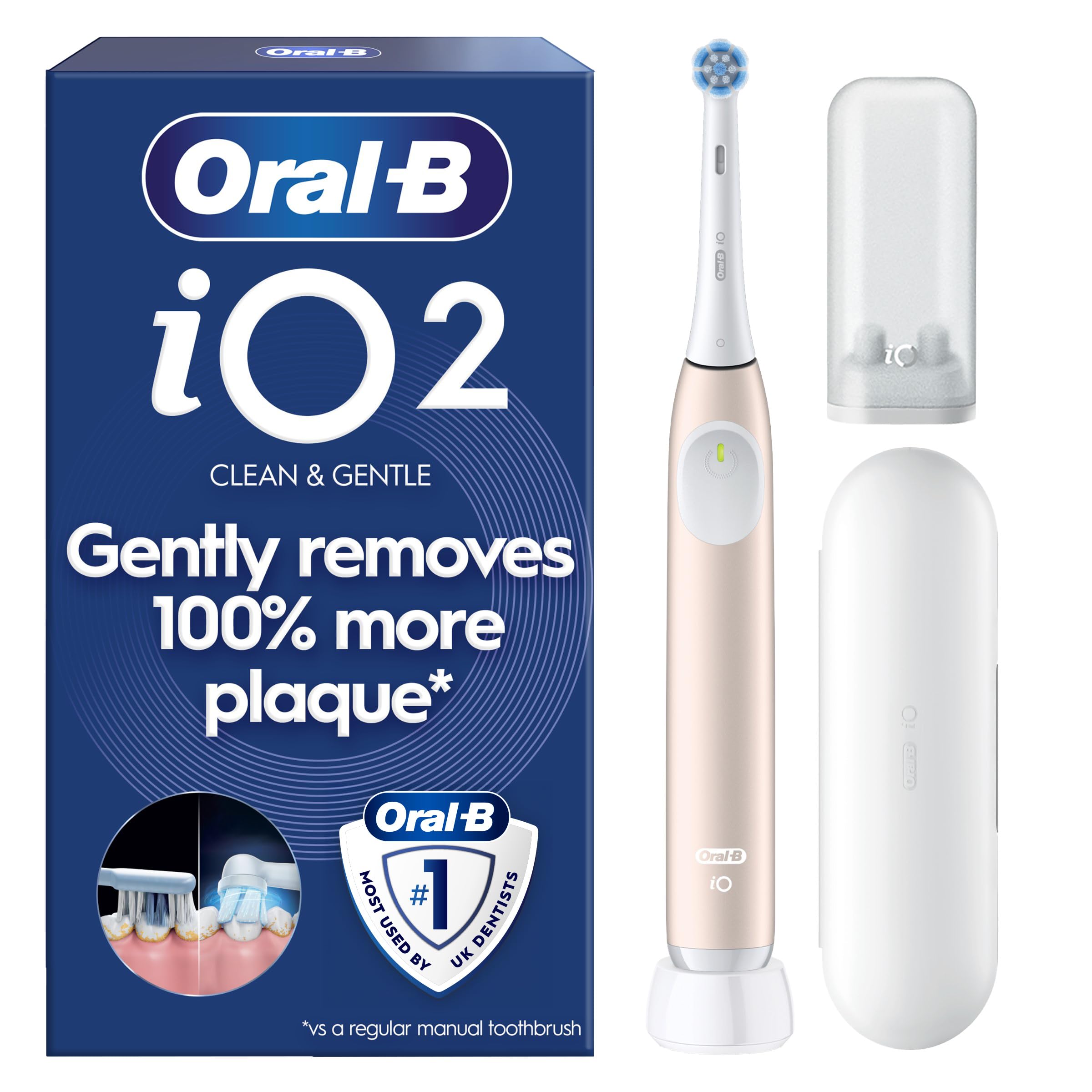Oral-B iO2 Electric Toothbrush for Adults, Calm Pink, with Travel Case | 1 Gentl