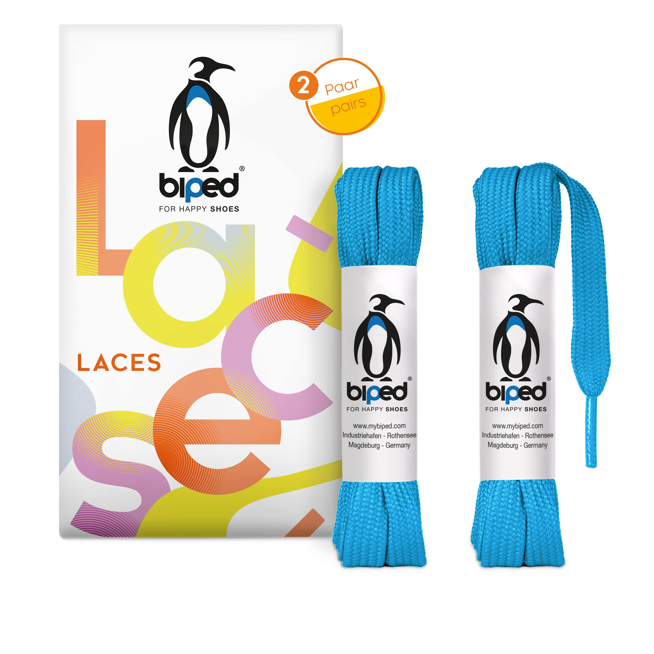 biped LACES 2 Pairs Flat Polyester Shoelaces 10mm Wide - Laces for Trainers and 
