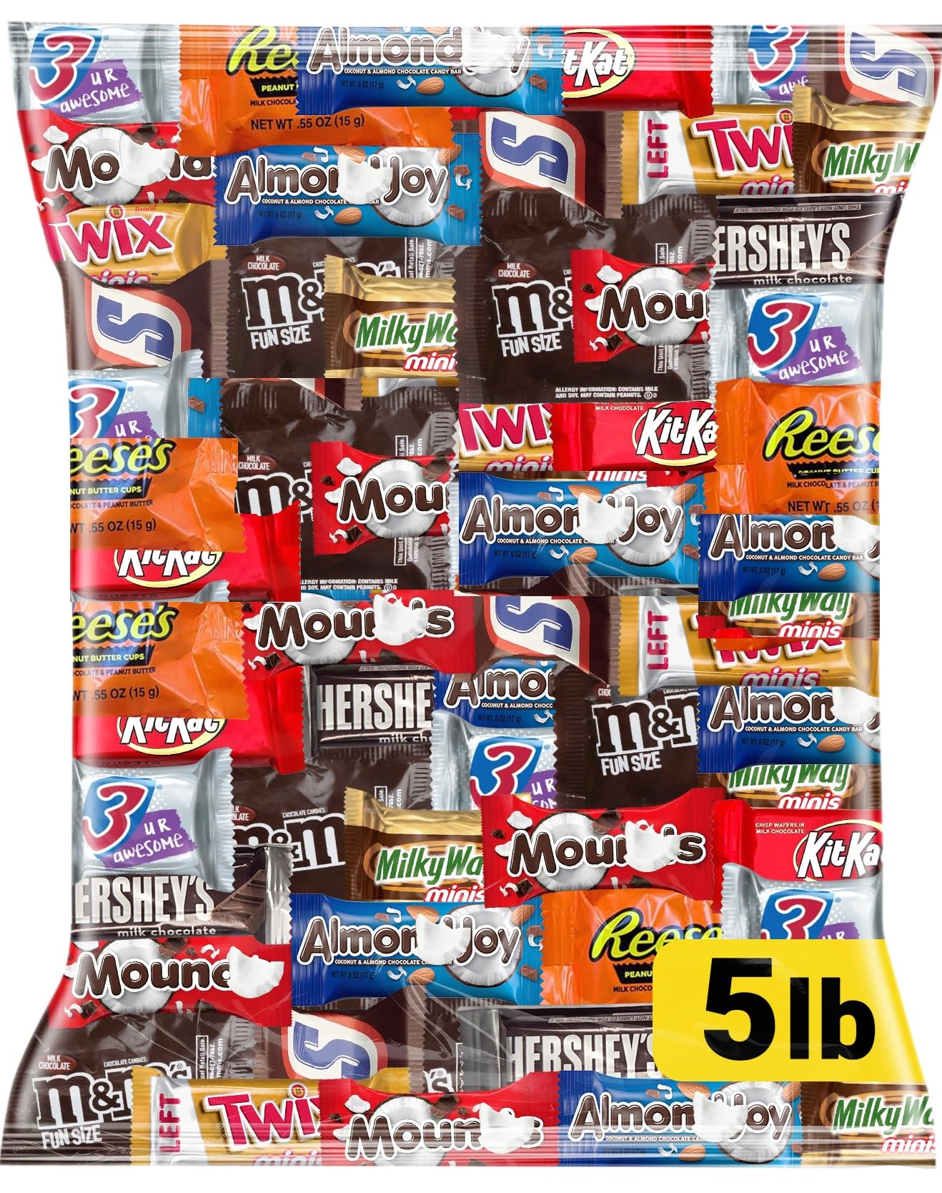 Chocolate Candy Variety Pack 5 lb - Individually Wrapped Fun Size Candy | Milk &