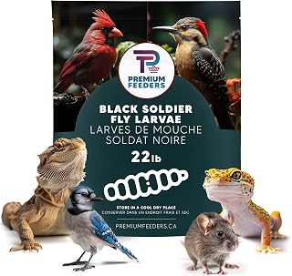 22lb - Dried Black Soldier Fly Larvae by Premium Feeders – Dried mealworms Alternative – Treats for Chicken, Hens, Duck, Bird, Lizard, Tortoise, Fish – High Calcium & Protein – All Natural BSF