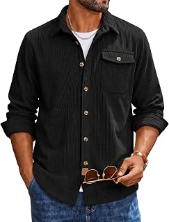 COOFANDY Camisa de pana de manga larga con botones para hombre