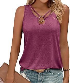Gihgoew Women Tank Top Summer Tank Top 2025 Cut Out Ring Keyhole Sleeveless Fashion Cute T Shirt