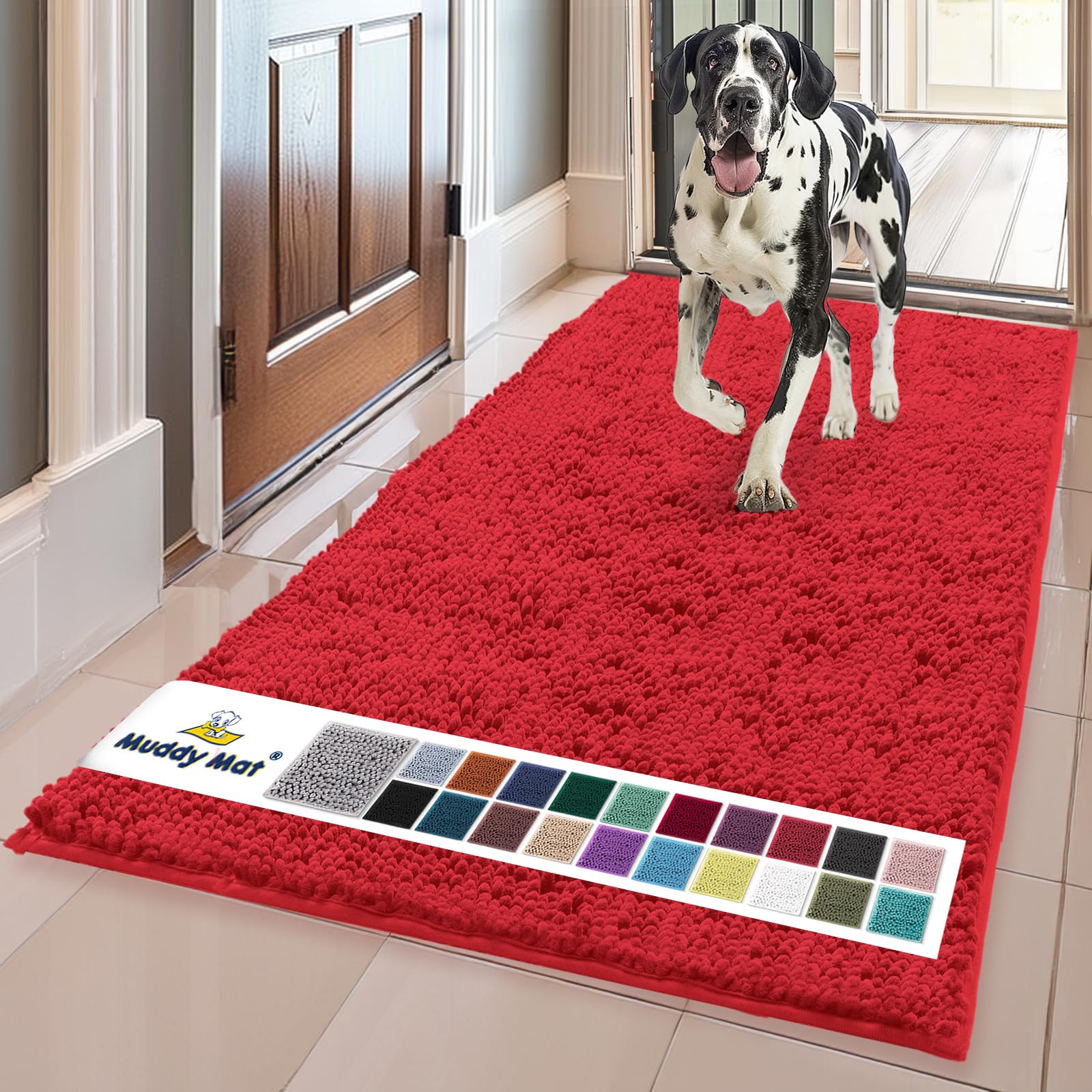 Muddy Mat® テレビで紹介– 超吸収性マイクロファイバー 犬用ドアマット 泥だらけの足用 ノンスリップ洗えるペットラグ、速乾シェニール織 玄関カーペット
