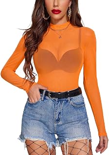 Avidlove Women Mesh Top Long Sleeve Sheer Turtleneck Sheer Blouse Tops Clubwear Party XS-XXL