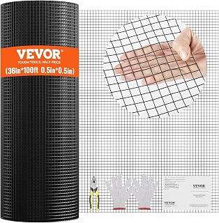 VEVOR Hardware Cloth, 36'' x 100' Galvanized Wire Mesh Roll, 19 Gauge Chicken Wire Fence Roll, Vinyl Coating Metal Wire Mesh for Chicken Coop Barrier, Rabbit Snake Fences, Poultry Enclosures