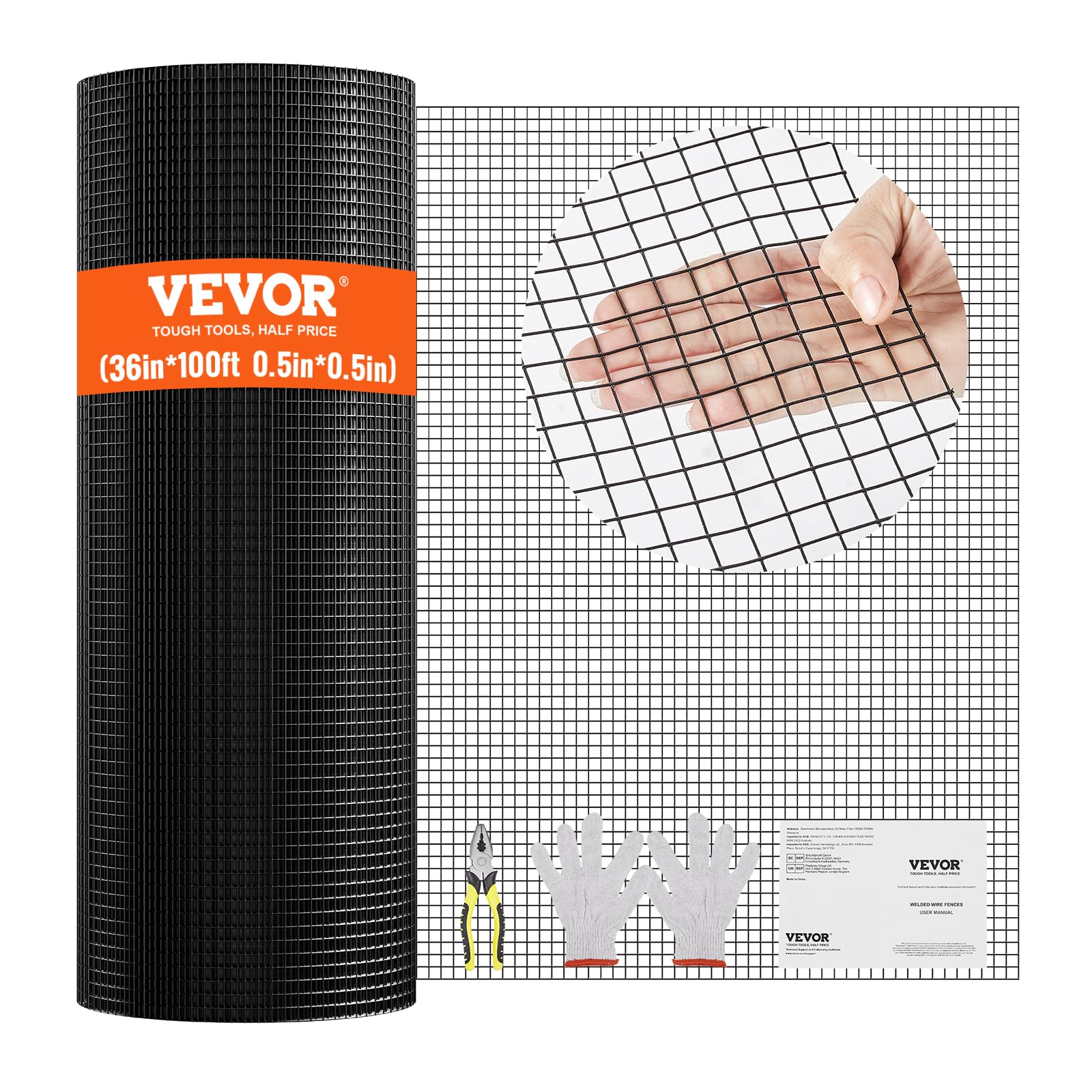 VEVOR Hardware Cloth, 36'' x 100' Galvanized Wire Mesh Roll, 19 Gauge Chicken Wi